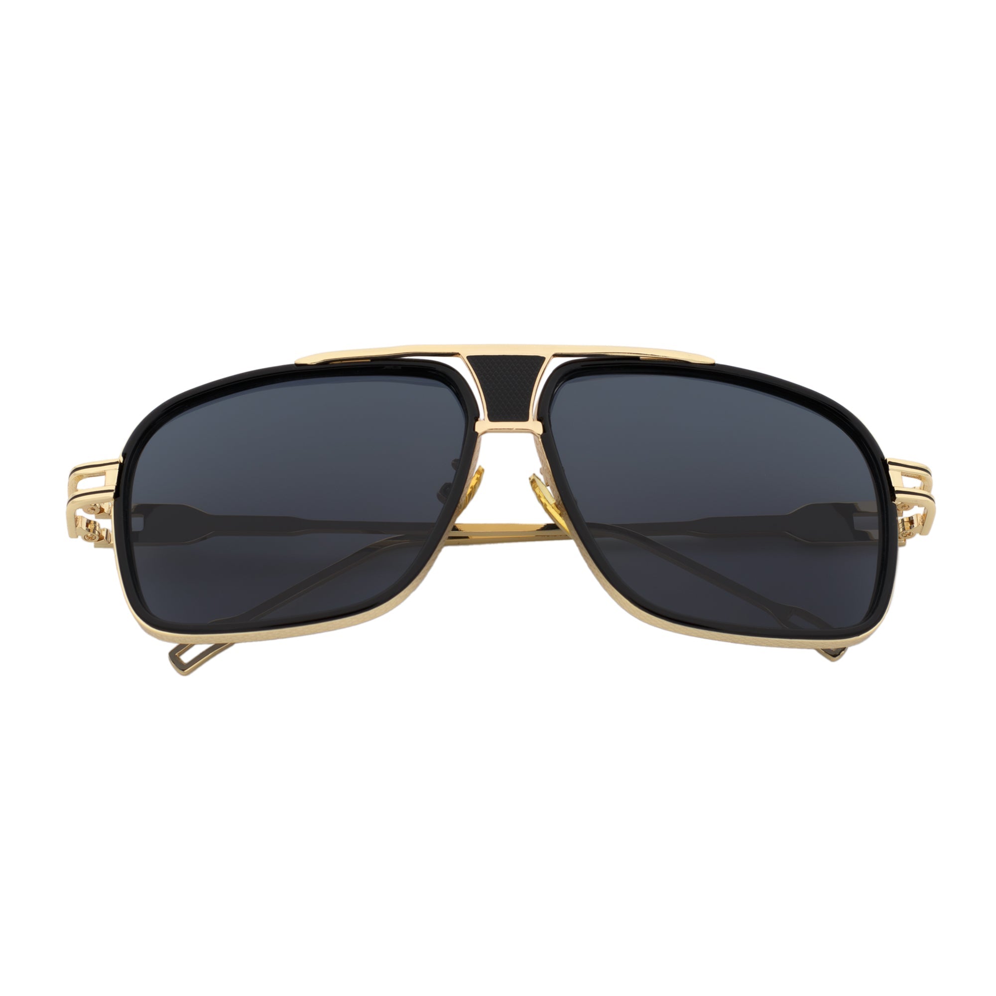 MAC - Two-Tone Square Metal Aviator Black-Gold Sunglasses Dark Smoke Lens